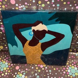New African American Blonde Woman Teals Special Moments Frameless Canvas Art